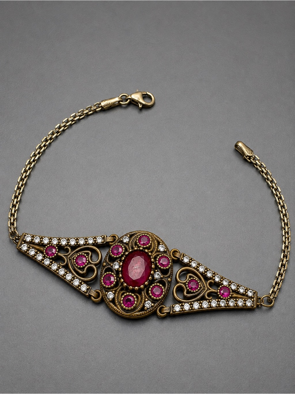 Vintage Ruby Paste Bracelet with Red Gemstones
